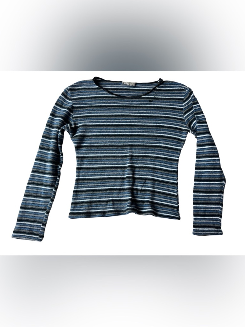 VINTAGE 90S IN CHARGE BLUE STRIPED LONG SLEEVE SHIRT MEDIUM WOMENS